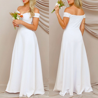 Vestido Noiva Ombro a Ombro Rodado com Renda Lançamento em Oferta na Shopee