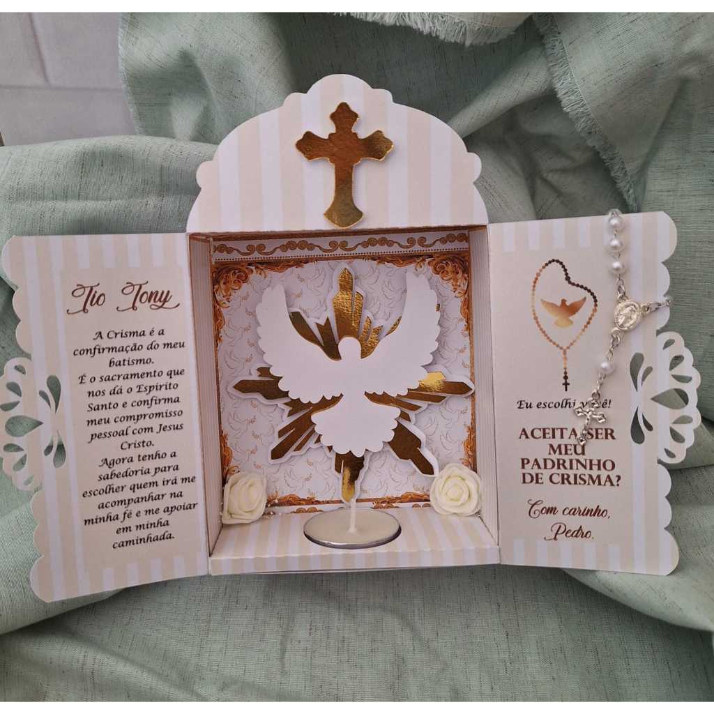 Oratório Convite Madrinha de Crisma Espirito Santo em Oferta na Shopee