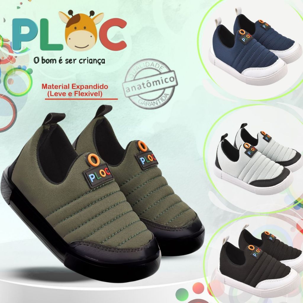Tênis Ploc Street Calce Fácil Slip On Flat Anatômico Menino *Edição Sola Preta* em Oferta na Shopee