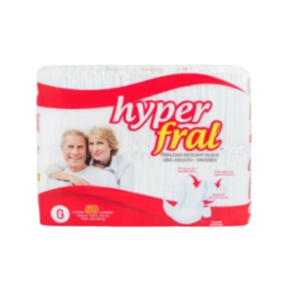 Pacotão 50 Fraldas Geriátricas Descartável Hyperfral Econômico M(50) G(50) EG(46) Adulto Incontinência