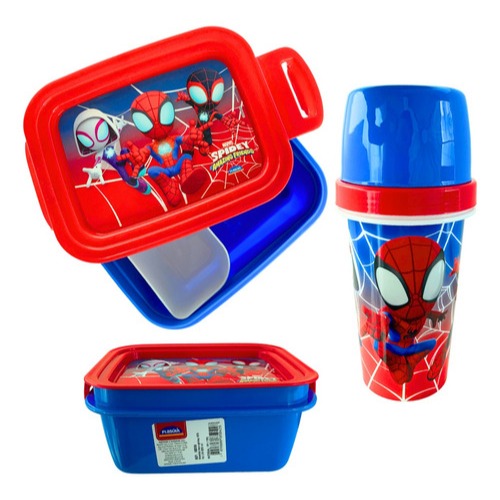 Kit Marmita Homem Aranha hulk rei leao + Garrafinha Lancheira Escola Heróis plasutil em Oferta na Shopee