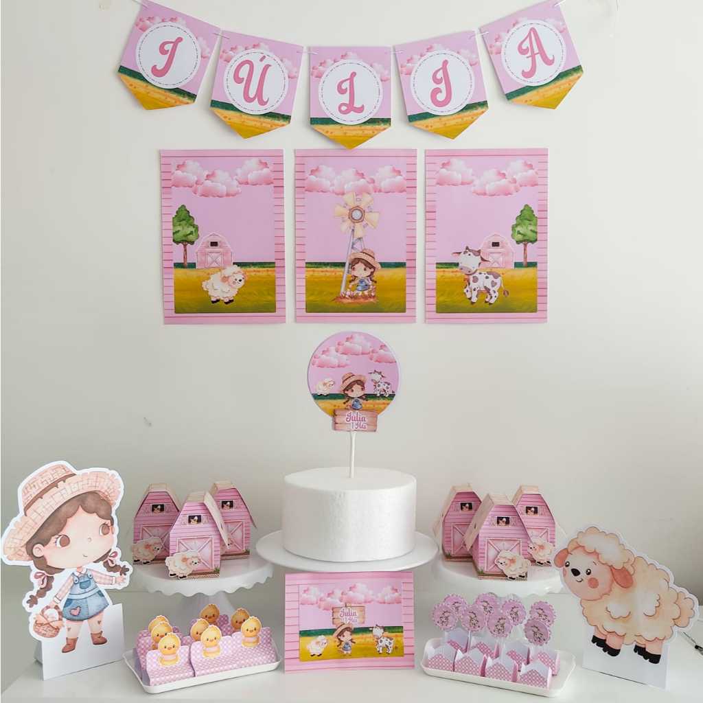 Kit Festa Fazendinha Rosa Personalizado - Só um Bolinho, Mesversário Aniversário Lembrancinha Escola