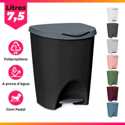 Lixeira Grande Tampa Escritório Cozinha Banheiro Quarto Sala Trabalho Plástico Com Pedal 7,5L