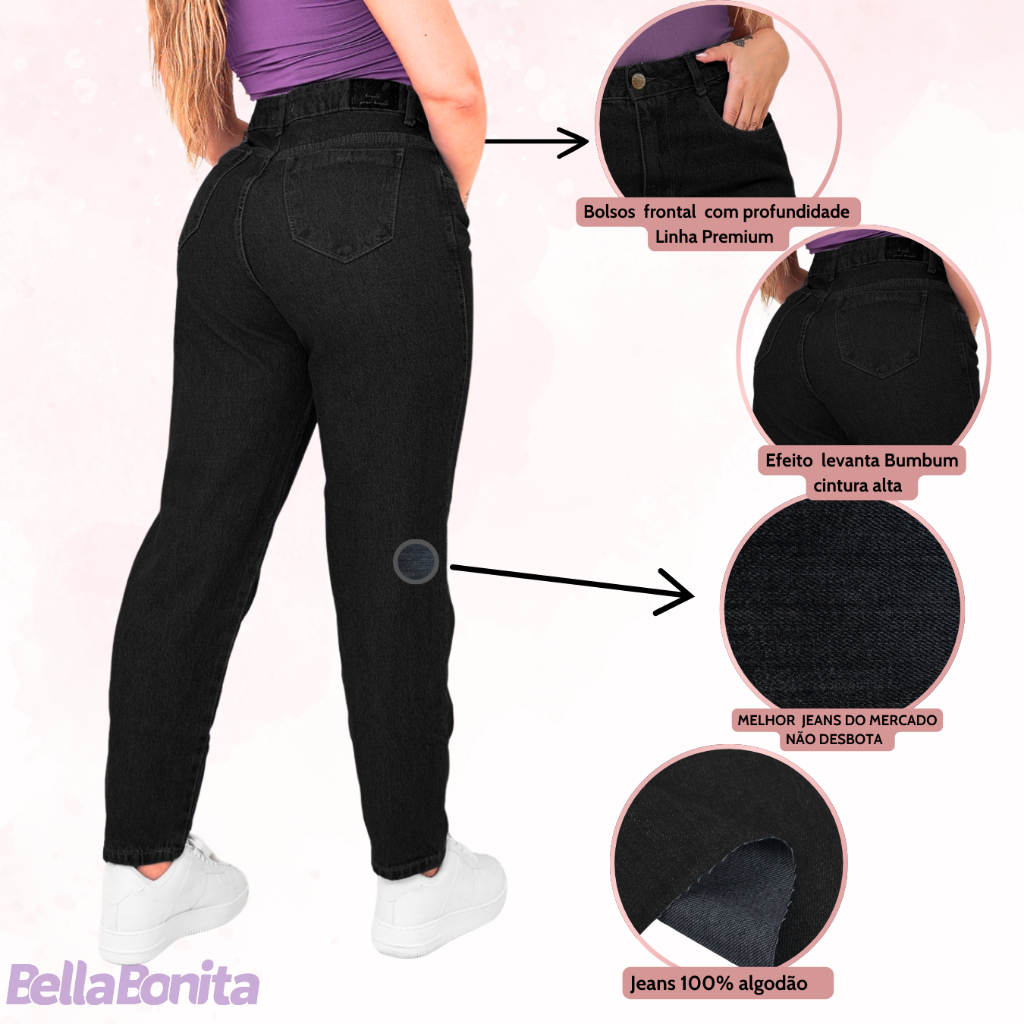 Calça Jeans Mom Feminina Cintura Alta 100% Jeans Tecido Grosso Premium