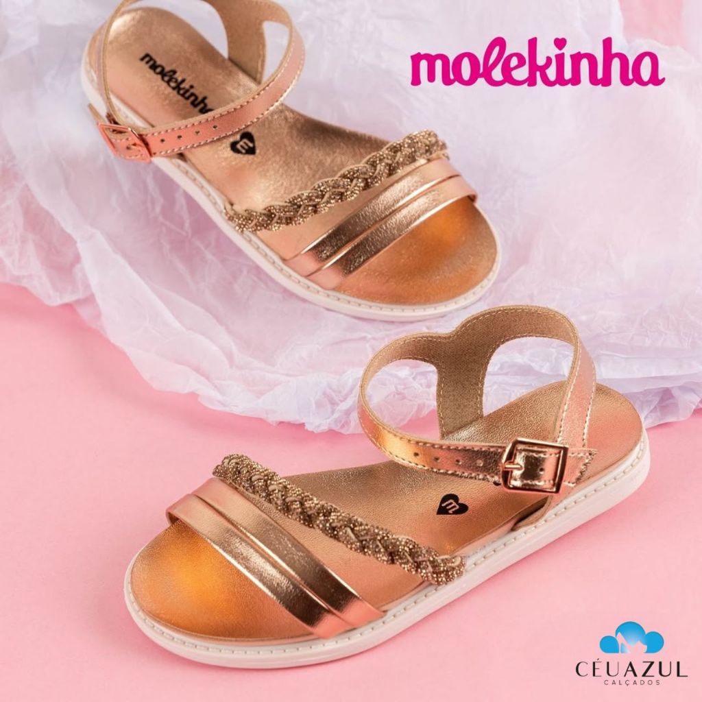 Sandália Rasteira Feminina Infantil Molekinha Metalizado Tira Pronta Strass Brilho Conforto em Oferta na Shopee