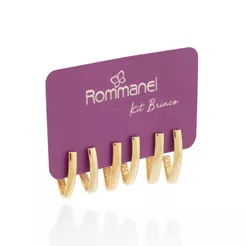 Kit Brincos Rommanel Meia Argola Formato V 527394