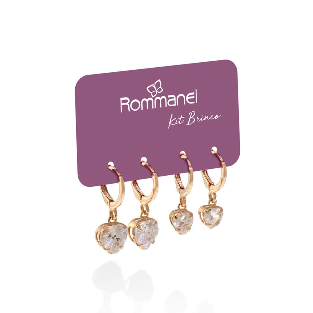 Kit Brincos Rommanel Argola Com Coração de Zircônias 527300 em Oferta na Shopee