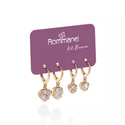 Kit Brincos Rommanel Argola Com Coração de Zircônias 527300