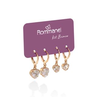 Kit Brincos Rommanel Argola Com Coração de Zircônias 527300 em Oferta na Shopee