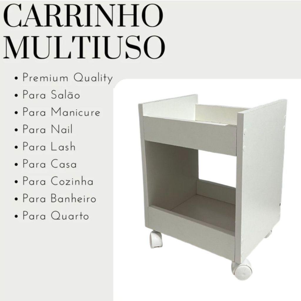 Carrinho Mesinha Auxiliar Salão Multiuso Manicure Nail Designer com Rodinhas