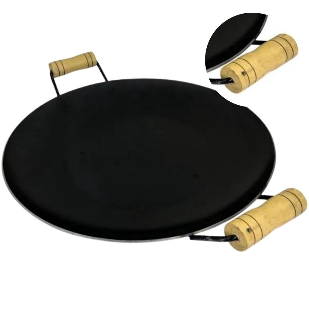Disco/Chapa Arado Sem Tampa Grande 32 cm Alça Madeira P/Porções Em Geral - Tacho/Fritadeira/Rustico