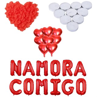 Kit 300 Pétalas + 6 Balão Coração + 6 Velas + Namora Comigo em Oferta na Shopee