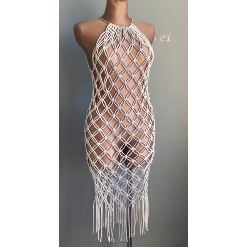 Saída de praia macramê Saída de banho vestido macramê em Oferta na Shopee