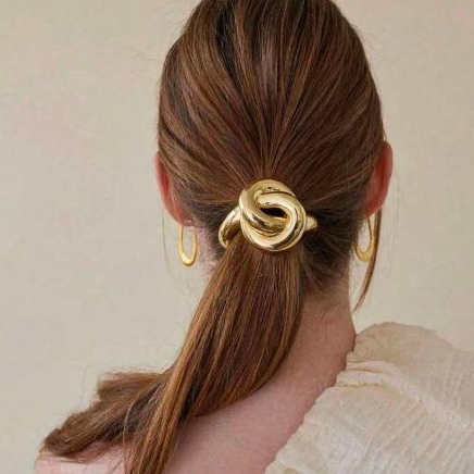 Presilha Metálica para Rabo de Cavalo, Acessório de cabelo/Dourado