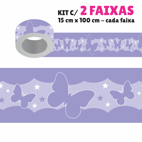 Faixa Decorativa - Kit com 2 Faixas Papel de Parede Border Faixa Adesiva Decoração - BORBOLETA ROXA 1208