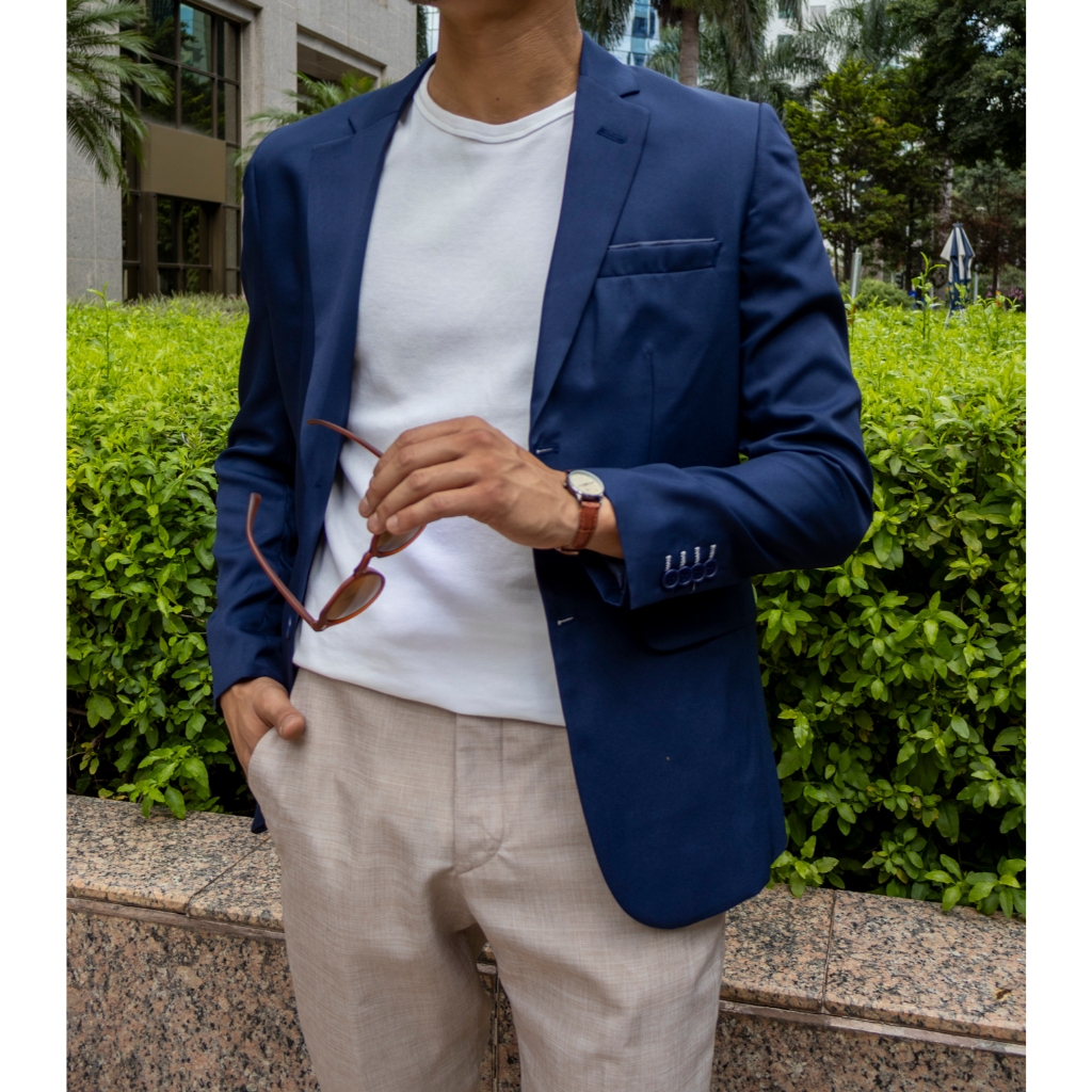 Blazer Slim Masculino Esporte fino Azul Marinho, Tecido Microfibra, forrado, botões e caseado