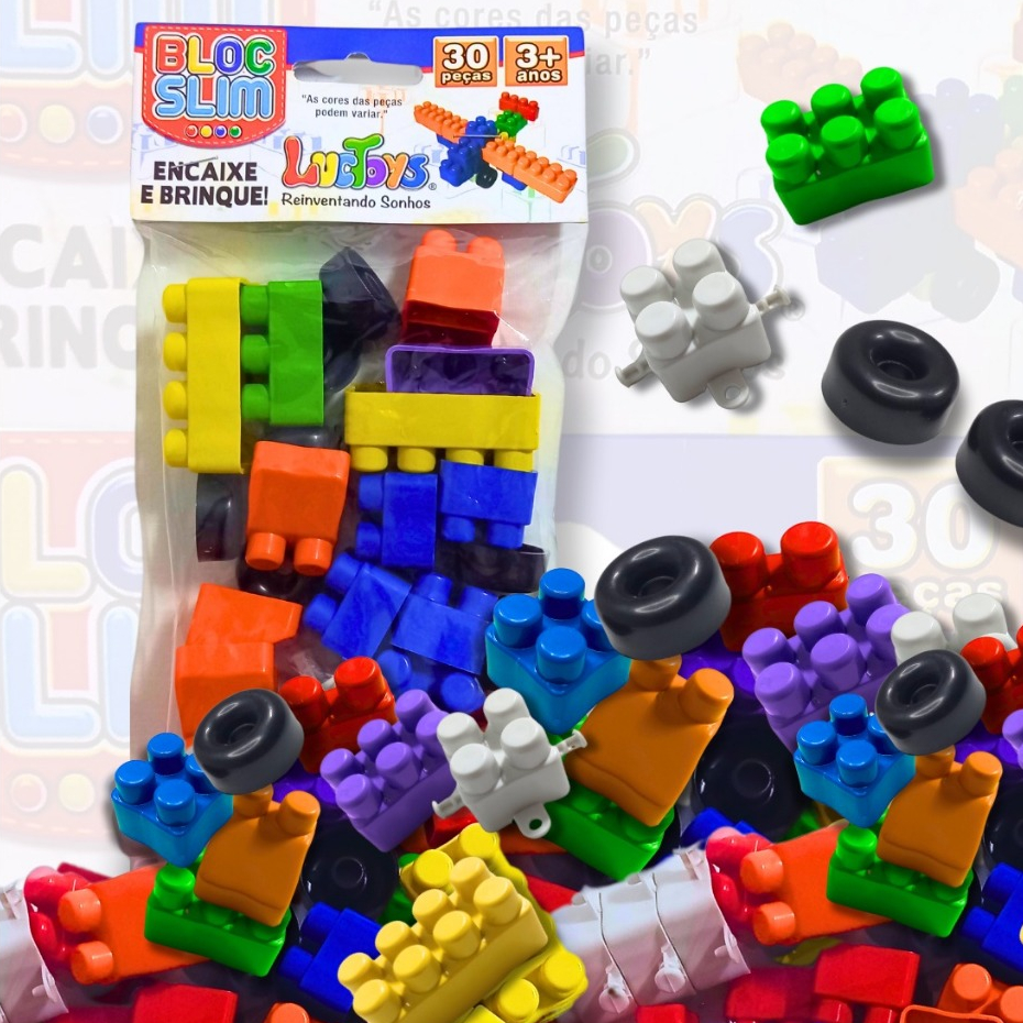 30 Pct de Bloco De Montar 30 Peças Rodinha Brinquedo Didático Educativo Oferta em Oferta na Shopee
