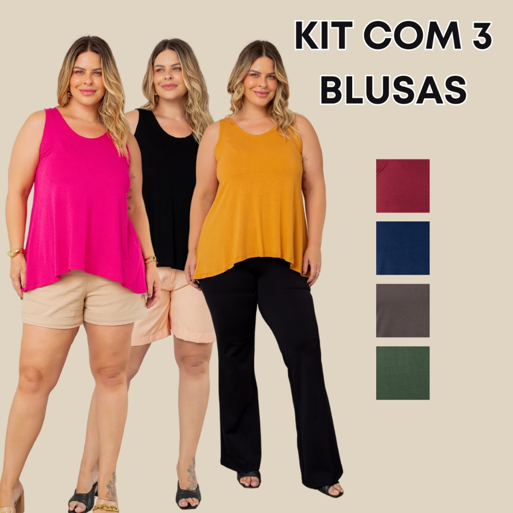 Kit 3 Regatas G1 G2 G3 Viscolycra Leve Confortável em Oferta na Shopee