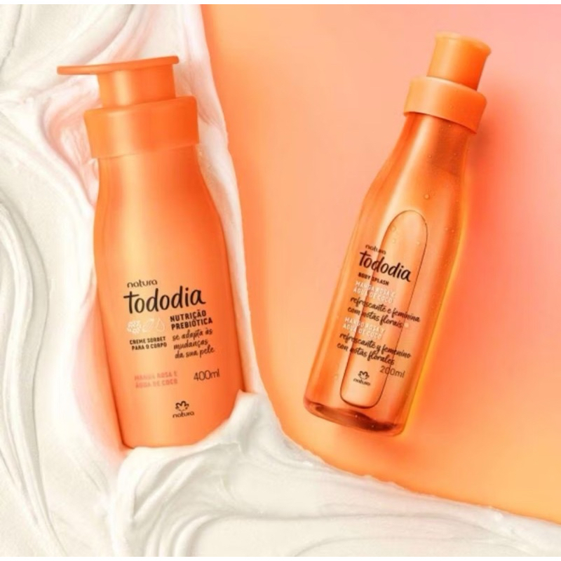 Kit Conjunto Creme Hidratante Tododia Manga Rosa e Água de Coco com Body Splash Natura