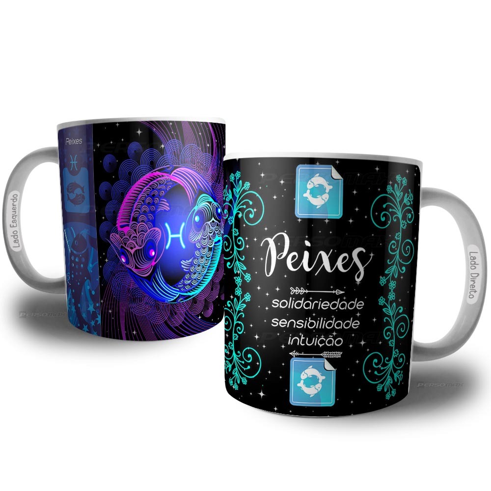 Imagem Caneca Peixes Signo do Zodíaco - Xícara Pisciano Astrologia