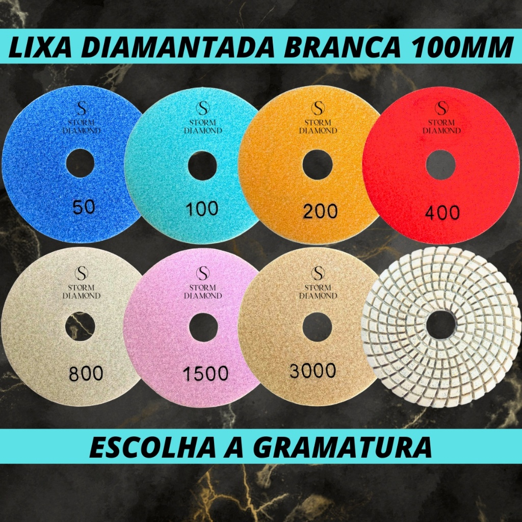 Kit Lixa Diamantada Branca 100mm Para Desbaste Acabamento E Polimento Em Mármore Granito Porcelanato em Oferta na Shopee
