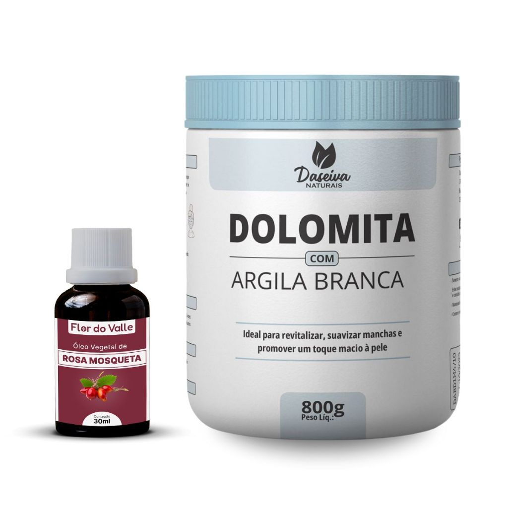 Clareador Natural Skincare (Dolomita com Argila Branca 800g + Óleo de Rosa Mosqueta Rubiginosa 30ml)