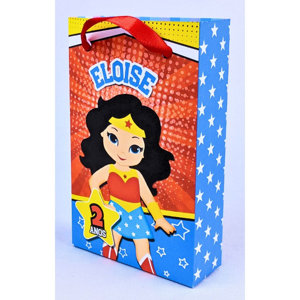 Kit 10 a 50 Sacolinhas Mulher Maravilha Baby Personalizada Papel Offset 180g Com Alça