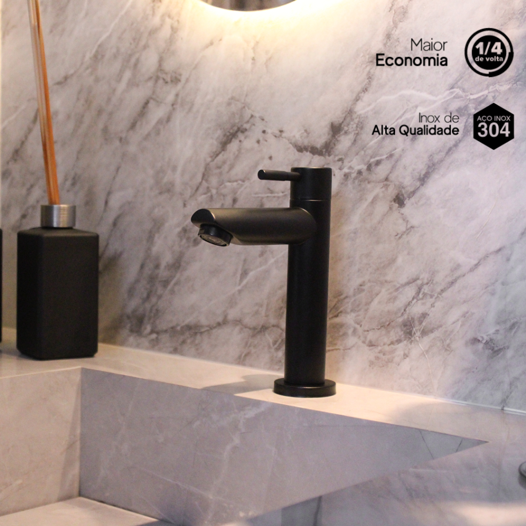 Torneira Bancada Lavatório Inox Metal Pia Banheiro Preto