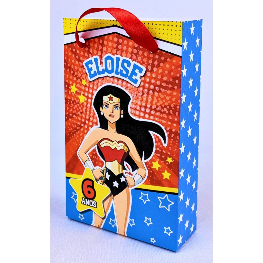 Kit 10 a 50 Sacolinhas Mulher Maravilha Personalizada Papel Offset 180g Com Alça