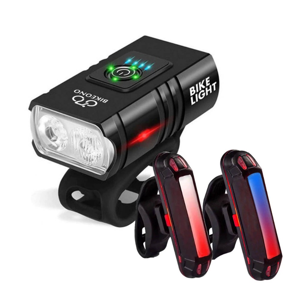 Lanterna 2 Led Com Visor Farol Bike Bicicleta Usb Recarregável Led Luzes + Sinalizador Traseira Led Usb Pisca