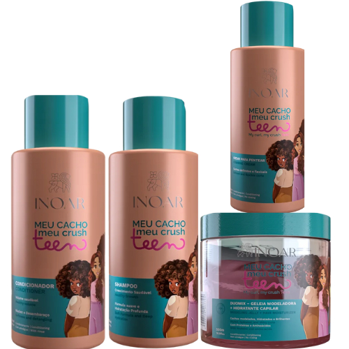 KIT INOAR MEU CACHO TEEN SH+COND+CREME DE PENTEAR 3X500ML+DUOMIX-GELEIA+HIDRTANTE 500G em Oferta na Shopee