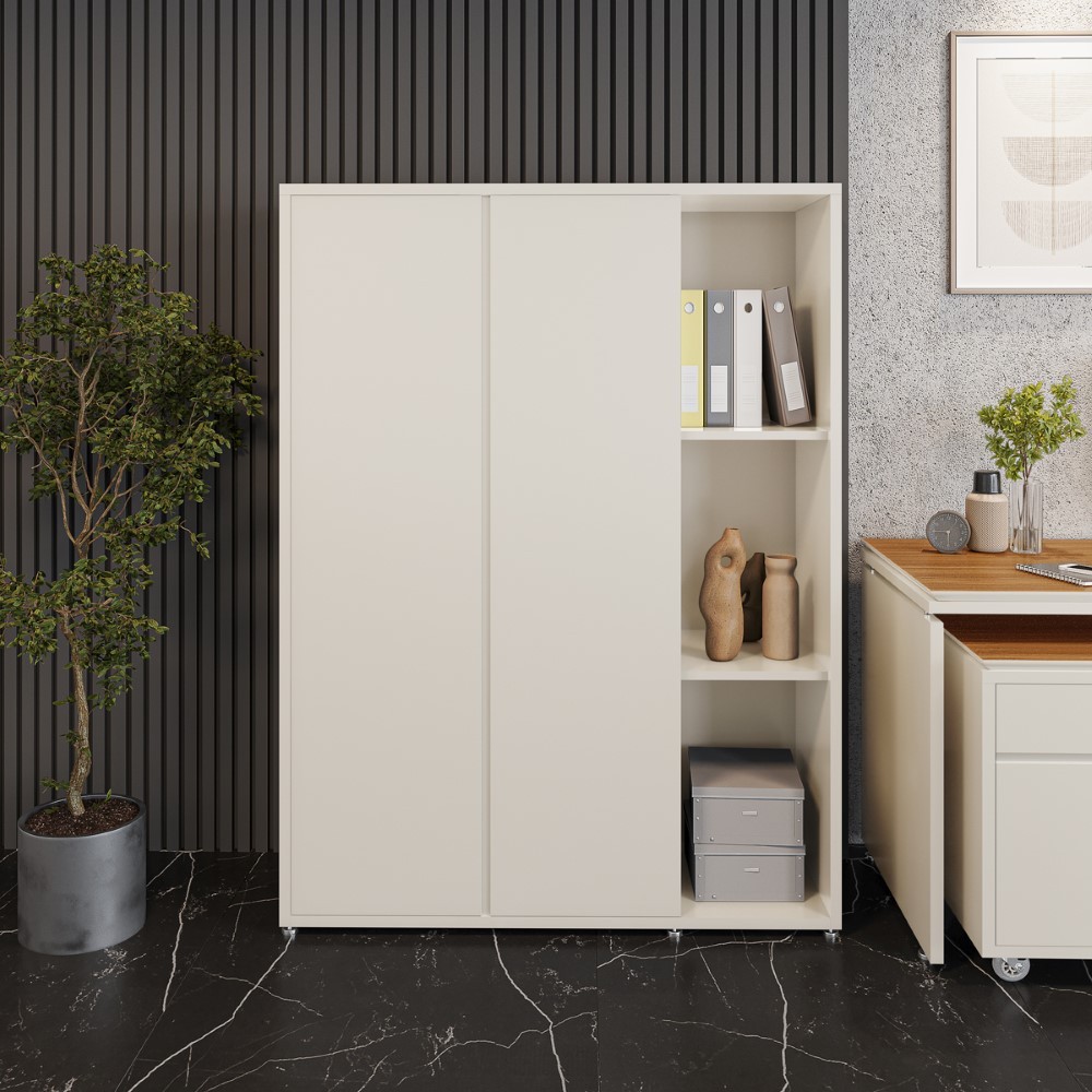 Livreiro Multiuso Alto 2 Portas 4 Prateleiras com Nicho Oslo em Oferta na Shopee