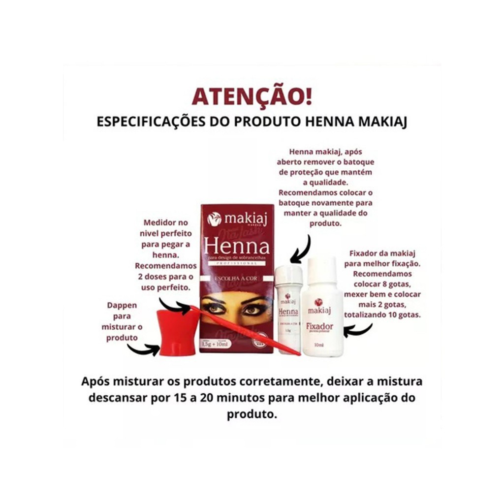 Kit 2 Henna De Sombrancelha 1,5g Henna + 10ml Fixador Makiaj — imagem 2 de 2
