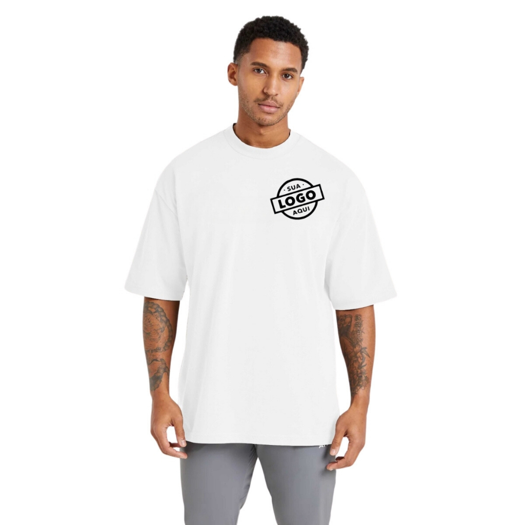 Camiseta Oversized Masculina de Algodão para Academia Gola Redonda Streetwear Personalizada