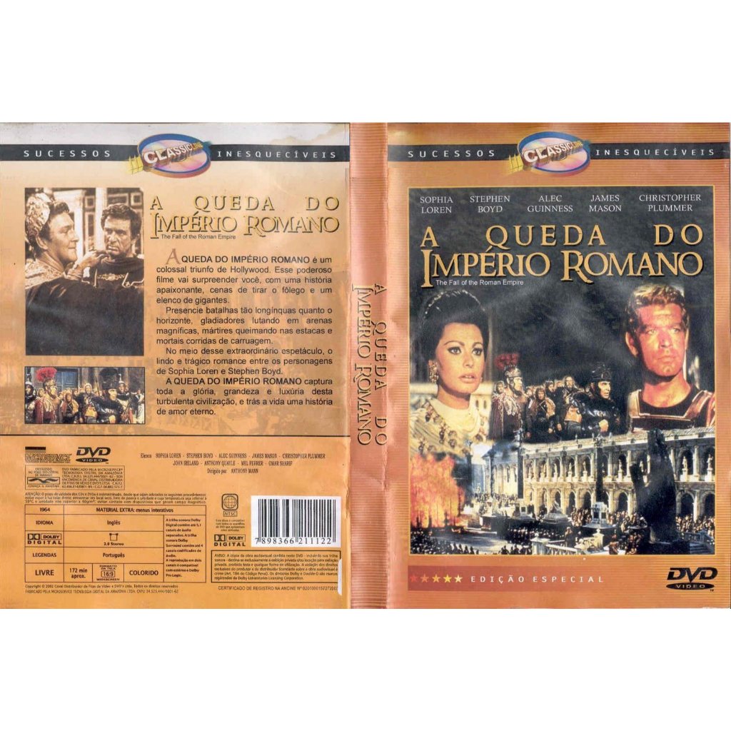 DVD A Queda do Império Romano (Sophia Loren, Stephen Boyd, Alec Guinness, Christopher Plummer, James Mason)