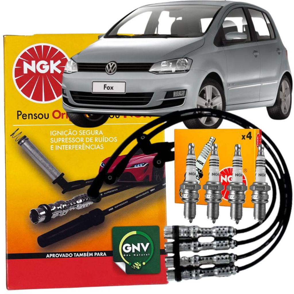Kit Cabos + Velas de Ignição - Fox 1.0 8V 2004 a 2015 - NGK em Oferta na Shopee