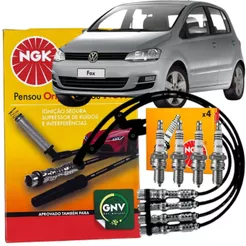 Kit Cabos + Velas de Ignição - Fox 1.0 8V 2004 a 2015 - NGK