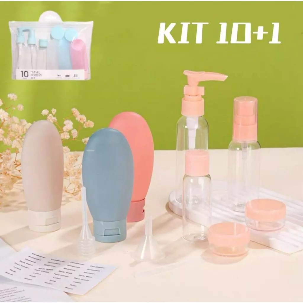 Kit 11 Frascos Viagem Shampoo Creme Sabonete Cuidados Pessoais