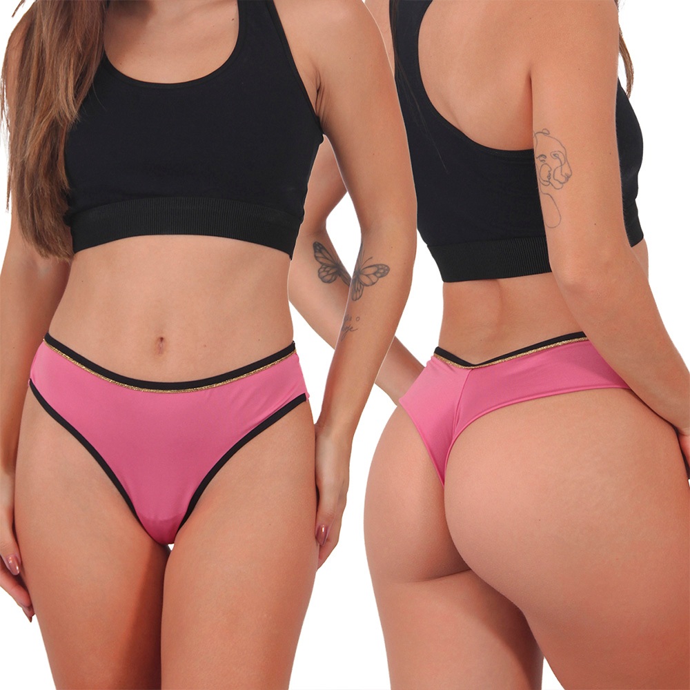 Detalhes do Kit 3 Calcinhas Tangas Fio Duplo LUREX Microfibra Lingerie