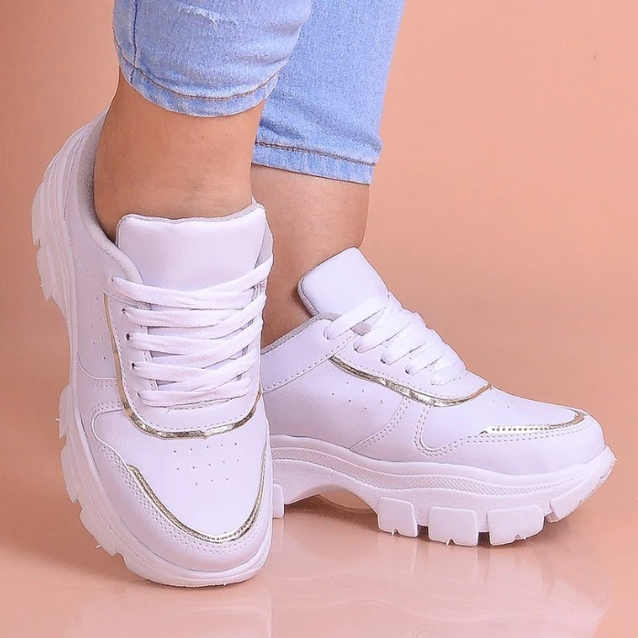 Tenis Feminino Branco Sola Alta Plataforma Tratorada 6cm Confortavel Chunck Búfalo Estilo Chuck Dad — imagem 1