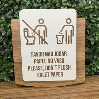 Placa de sinalização Favor Não Jogar Papel no Vaso/ Please don't flush toilet paper Inglês em mdf em Oferta na Shopee