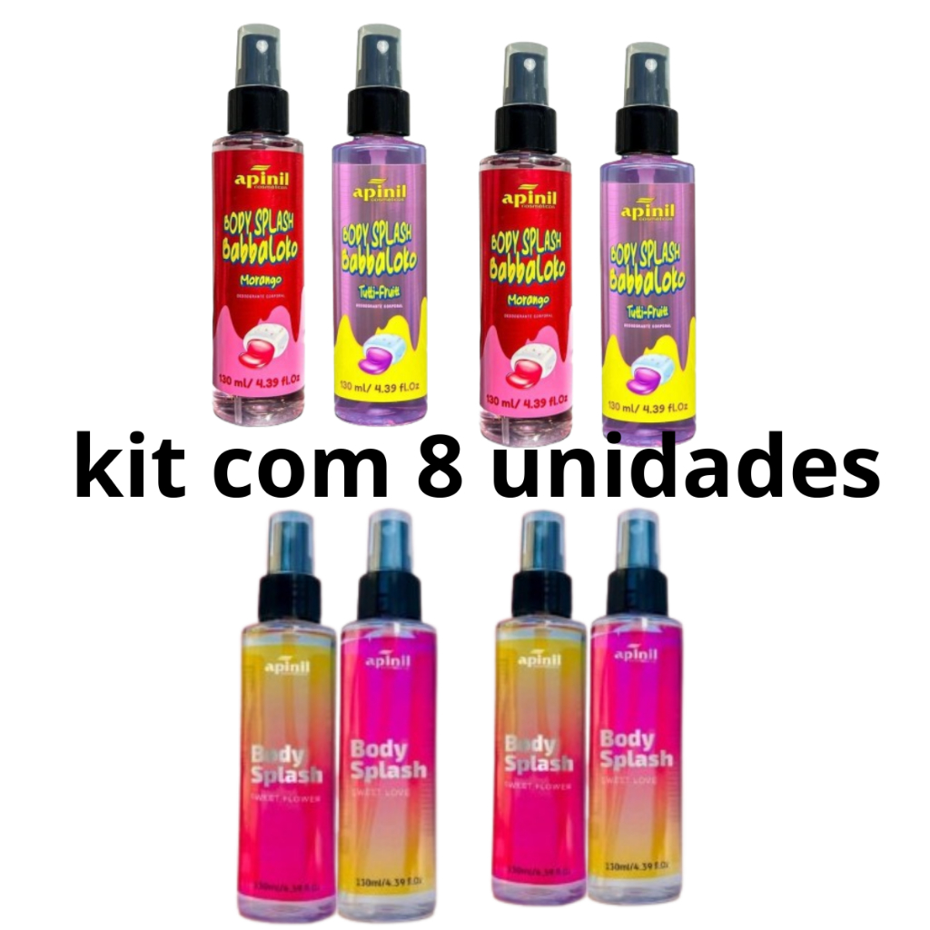 Kit com 8 unidades Body Splash Spray Corporal Colônia Apinil