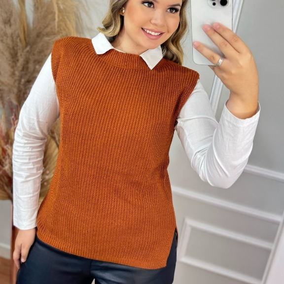 Colete Max Fang Trico Mulet Fenda Lateral Tricot Pullover Moda Feminina Inverno 2026 em Oferta na Shopee