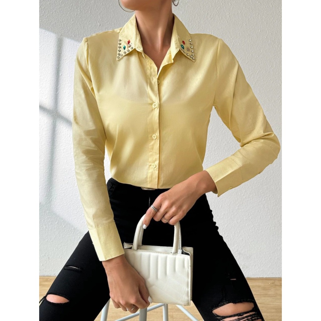 CAMISA SOCIAL LISA GOLA PEDRARIA