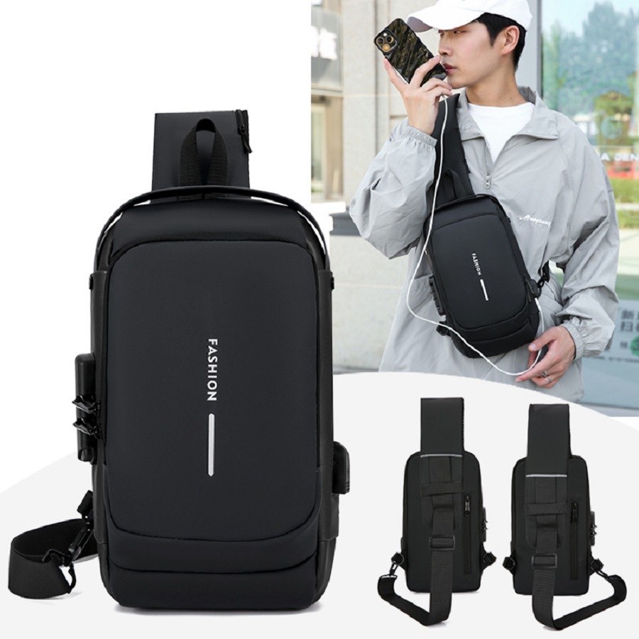 Bolsa De Peito Masculina À Prova D'água De Grande Capacidade Com Carregamento USB