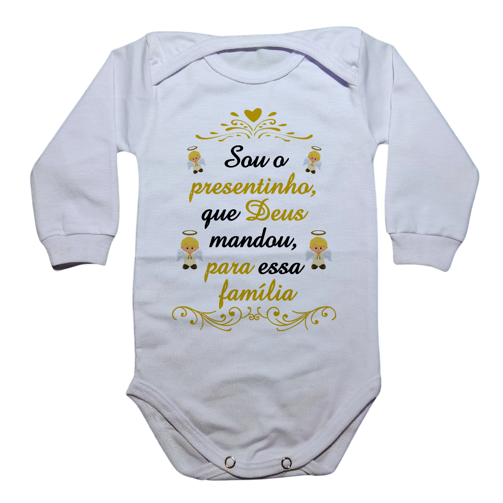 Body infantil Manga longa bebê criança Roupinha Frio Frase Sou o Presentinho que Deus Mandou para essa Família