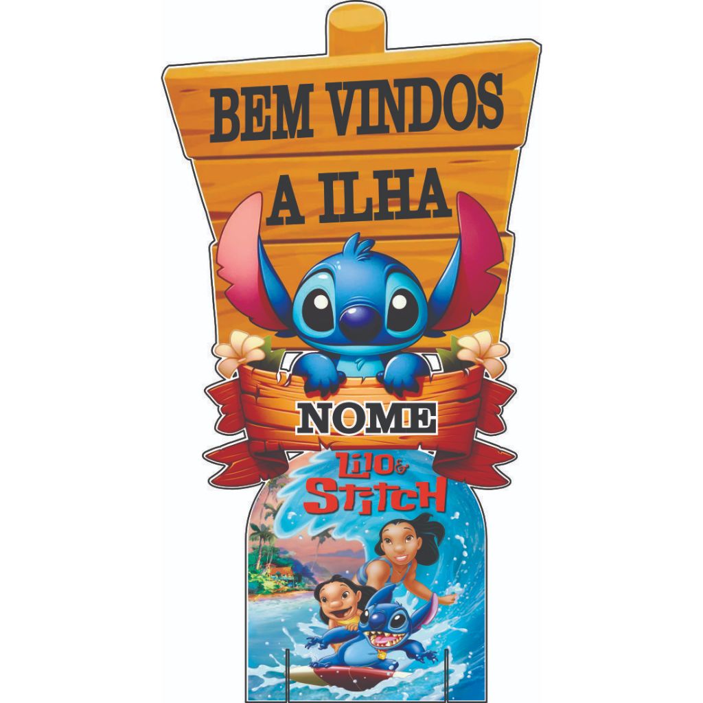 Placa Bem Vindos a Ilha Lillo e Stitch