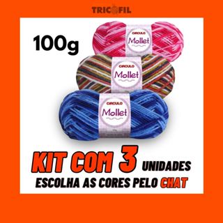Kit c/3 Lã Fio Mollet Mescla Círculo - 100g | Crochê Tricô em Oferta na Shopee
