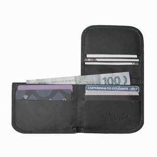 Carteira Masculina Slim De Couro Vaqueta 100% Artesanal Porta Cartão CNH E Cédulas Preta e Marrom