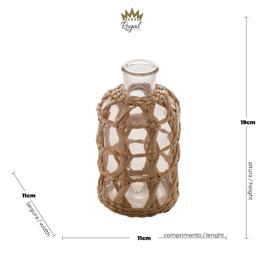Vaso de Vidro e Fibra Natural 11cm x 20cm - Wolff
